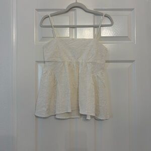 Chic White Textured Floral Camisole Babydoll Top